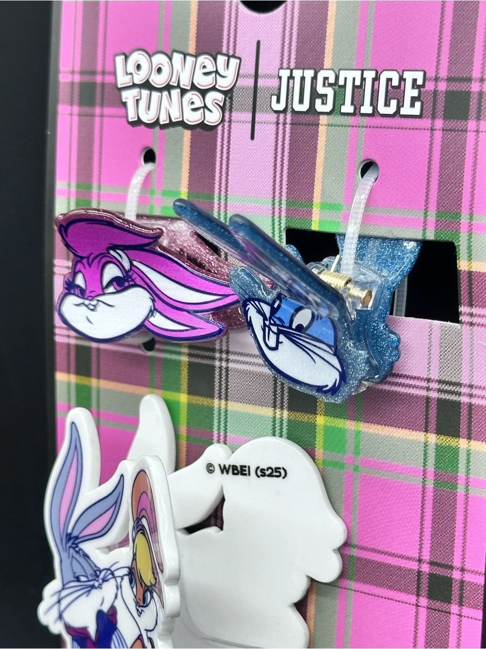 Justice Looney Tunes Plaid Hair Clip Set in Pink, Gold, Purple